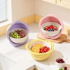 Forma de Flor 360 °   Colador Giratorio, Tazón Colador Desmontable de Doble Capa de 5 Colores con Patas para Frutas, Verduras y Preparación en la Cocina - Product Image 4