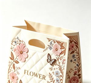Floral Butterfly Gift Paper <b>Bags</b> Mini Portable Size Embossed Texture Square Bottom Ivory Board Recyclable Classic Style - Product Image 3