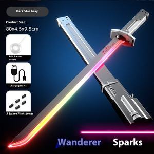 Jongens verjaardagscadeau plastic Sparkblade zwaard speelgoed realistisch rook multicolor led lichtzwaard met schede en schitterend vonkeffect - Product Image 6