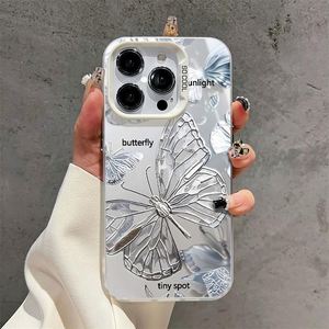 เคสโทรศัพท์มือถือลายผีเสื้อสีเงิน INS สำหรับ iPhone 17 16 15 Pro Max 14 13 12 11 แบบใส IMD กันกระแทก ฝาหลัง Funda INS - Product Image 5