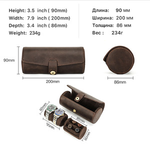 Étui de voyage pour montre en cuir véritable Crazy Horse rétro, deux emplacements pour montres, rangement à boutons, boîte organisatrice cylindrique portable - Product Image 2