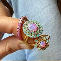 Bague délicate en alliage de laiton plaqué or 14K/18K LYBURCHI avec halo d'opale rose, bague statement avec grappe d'opales ovales, bijoux vintage en pierres précieuses