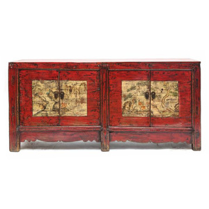 Mobile buffet/credenza in legno dipinto rosso, riproduzione di mobile antico cinese - Product Image 5