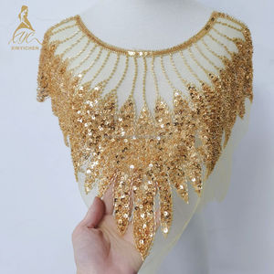Nuevo Diseño, Color Dorado, Cuentas de Lentejuelas Negras, Bordado, <span class=keywords><strong>Collar</strong></span>, Corsage DIY, Parches de Corsage de Encaje, Pesado, para Accesorios de Ropa - Product Image 6