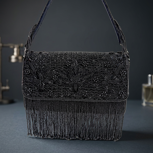Sac de soirée à rabat perlé avec franges, pochette d'épaule élégante faite à la main pour les soirées - Product Image 3