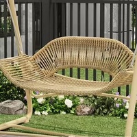 Fauteuil suspendu double moderne pour extérieur, robuste et stable, en bois tressé, avec auvent et coussins imperméables, 1-3 places