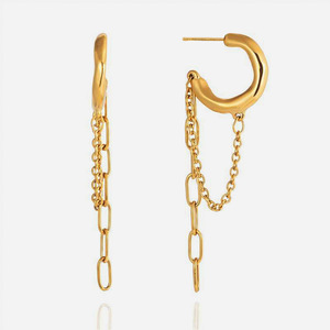 Boucles d'oreilles créoles à pampilles en acier inoxydable avec anneau en C pour femme, bijoux pendantes tendance, design géométrique automne-hiver - Product Image 1