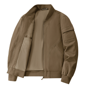 Blouson bomber personnalisé avec logo, pour homme, printemps et automne, en coton lavé, col baseball, coupe ample, décontracté, tendance et confortable. - Product Image 1