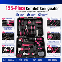 Ensemble d'outils de réparation pour la maison de 153 pièces avec perceuse sans fil au lithium, kit d'outils manuels multifonctionnels pour la maison dans un coffret de transport portable