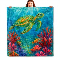 Couverture en flanelle Tortue de mer, Corail, Océan, Cadeaux pour Filles, Enfants, Femmes, Douillette, Chaude, Décoration Maison, Voyage, Personnalisable, Toutes Saisons