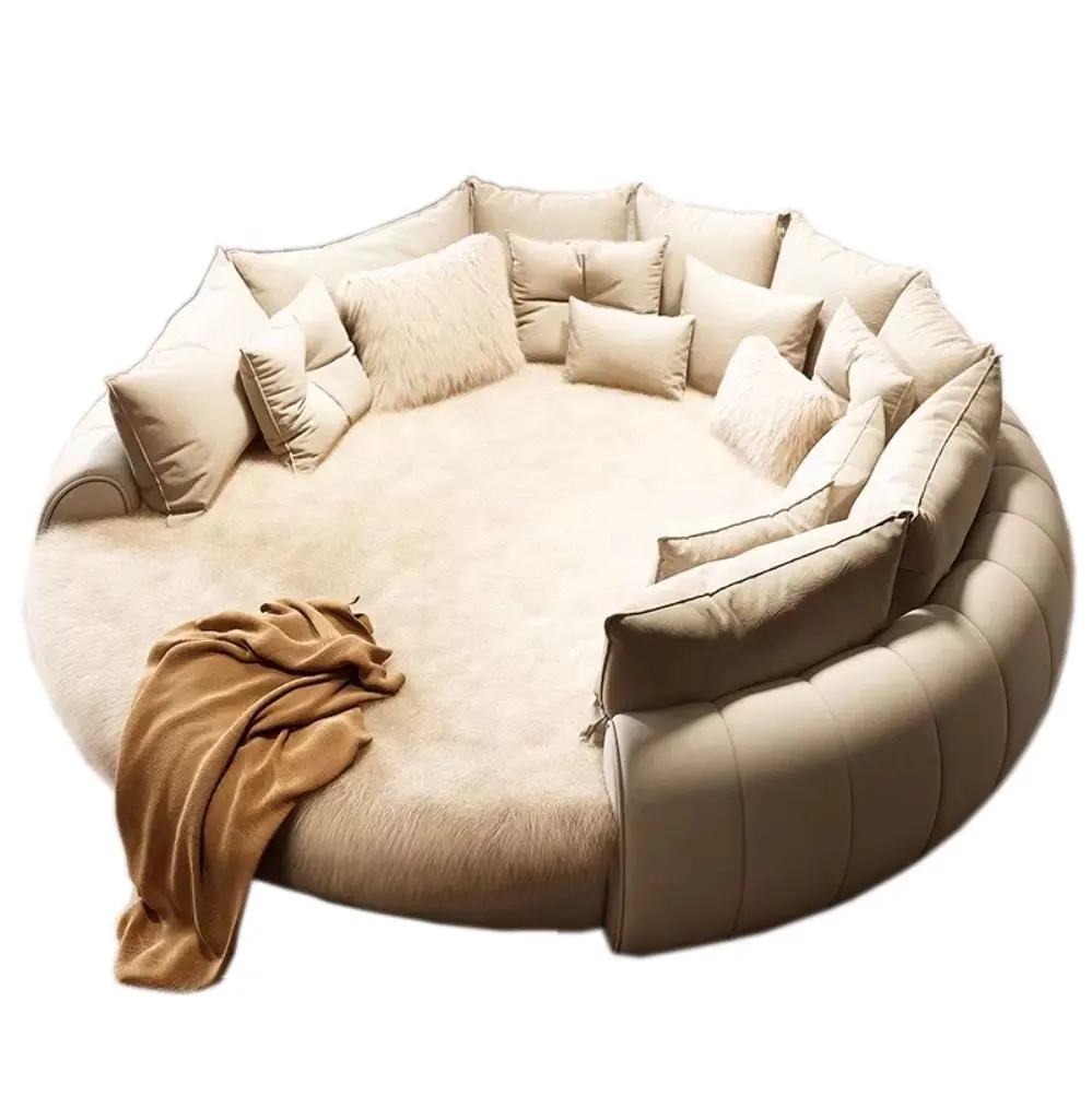 fabric round bed ins cream style double wedding bed modern and simple home hotel master bedroom princess large round bed