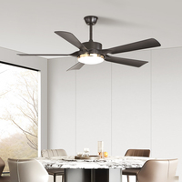 Ventilateur de plafond LED intelligent moderne en bois de 55 pouces avec lumière pour chambre et hôtel, 110 V, 5 pales rotatives, luminaire avec télécommande