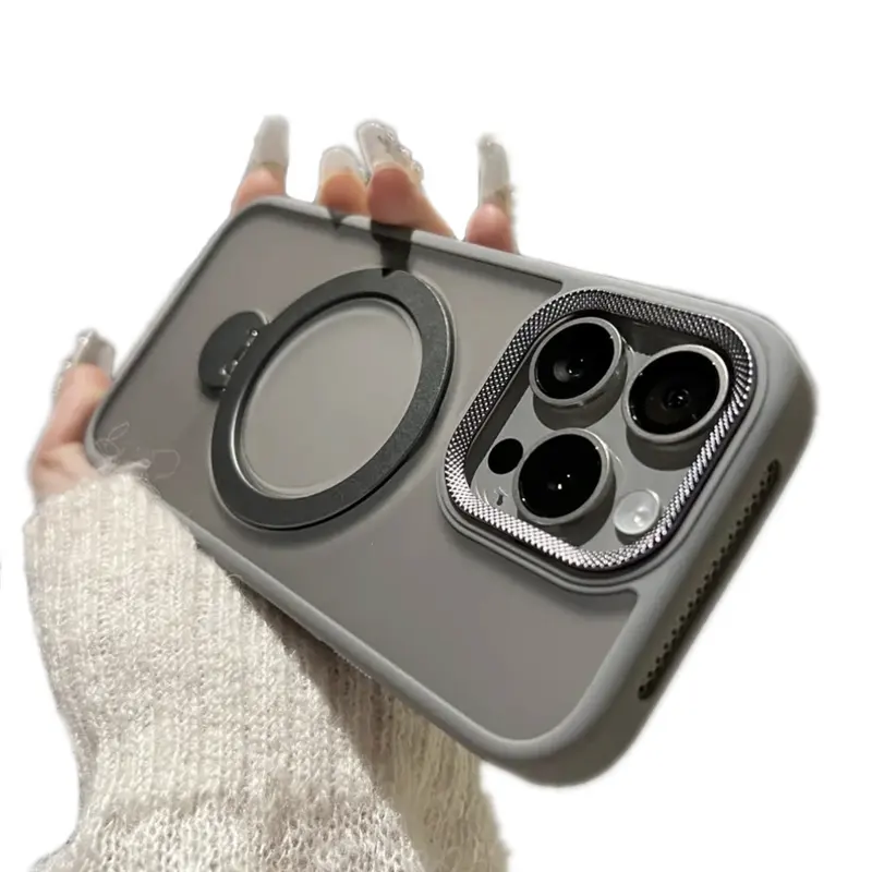 Portaanello magnetico con supporto in metallo a 360 gradi con supporto per telefono custodia rigida smerigliata per PC custodia di raffreddamento per iPhone15 Pro Max