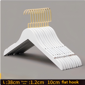 Colgador de <span class=keywords><strong>ropa</strong></span> de madera maciza blanca antideslizante con gancho plano de metal dorado y logotipo personalizado al por mayor, <span class=keywords><strong>para</strong></span> bolsos, baño y armario. - Product Image 4