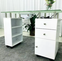 Mobilier de salon de beauté de haute qualité avec dessus en verre table de manucure avec ventilateur pour spa blanc à ongles