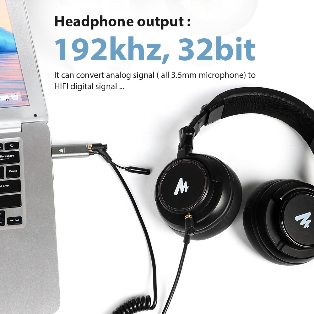 MAONO Carte Son Interface Audio Enregistrement Mini Carte Son USB Connecteur 3.5 Micro cravate ou Moniteur Casque