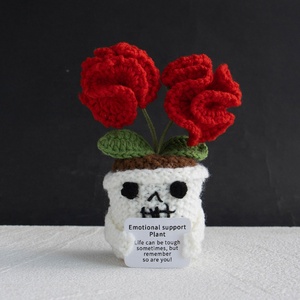 Maceta de punto con diseño floral de energía positiva para Halloween, adorno de escritorio con flor simulada, muñeco de mano, decoración de Halloween - Product Image 4