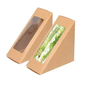 창 샌드위치 웨지 박스 크래프트 종이 샌드위치 꺼내기 용기 삼각형 베이킹 포장 상자 샌드위치 포장 상자