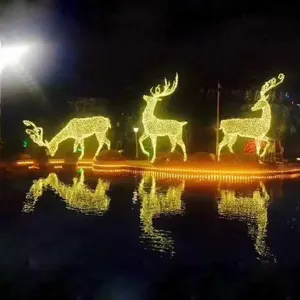 Decoración grande animada para Navidad, Luz De vacaciones 2d, Bola de trineo 3d, decoración gigante, luz led con motivo de Reno acrílico para exteriores