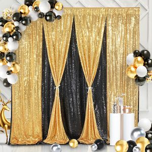 Panneaux de rideaux de fond de scène à sequins pour mariage, draperies de fond à sequins dorés scintillants, rideaux de fond pour photographie d'anniversaire et de baby shower - Product Image 1