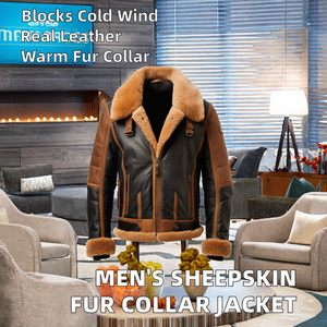 Veste d'hiver pour homme Mexion, col rabattu, fermeture éclair, cuir d'agneau véritable fin, noir, marron, service OEM, respirante - Product Image 2