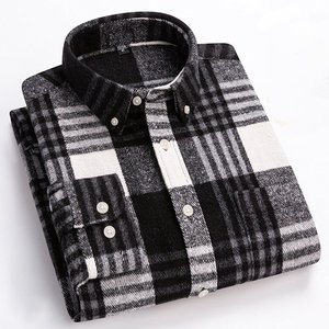 เสื้อเชิ้ตแขนยาวลายสก็อตผ้าฝ้าย 100% สำหรับผู้ชาย ปกคอปกเสื้อแบบพับได้ สไตล์ลำลอง สำหรับฤดูใบไม้ร่วง - Product Image 2