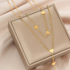 Minimalist Multi Layered Heart Chain Necklace Gold Long Tassel Stackable Jewelry Gift For Women Fashion Necklaces - Product Image 1