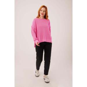 Suéter de Punto Casual Rosa para Mujer, Decoración a Rayas, Cierre de Botón, Logotipo Frontal, Invierno, Venta al por Mayor, Tejido Acanalado, Abertura Lateral Corta - Product Image 5