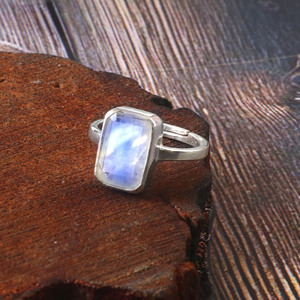 925 Sterling <b>Silver</b> <b>Boho</b> Eternity Vermeil <b>Ring</b> Classic Bezel Setting Rainbow Moonstone for Birthday or Anniversary - Product Image 3