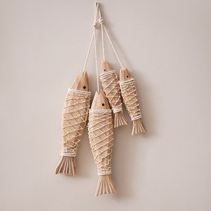 Ornement mural en bois de pin méditerranéen en forme de poisson, multi-pièces, décoration intérieure - Product Image 1