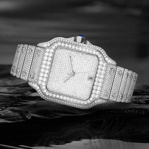 Reloj de acero inoxidable mecánico, resistente al agua 30m, con moissanita, pasa el test del diamante, estilo hip hop, completamente cubierto de diamantes, automático, tipo joya. - Product Image 6