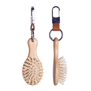 Mini Size Hair Massage Comb with Wood Bristles Travel Paddle Design <strong>Wooden</strong> <strong>Hairbrush</strong> for Women, Kids With Keychain - Product Image 1