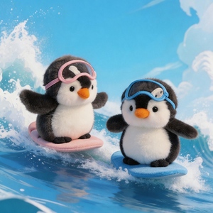 Peluche <span class=keywords><strong>pingouin</strong></span> de <span class=keywords><strong>surf</strong></span> Kawaii personnalisée en gros d'usine, jouet en peluche doux avec lunettes et planche de <span class=keywords><strong>surf</strong></span> pour enfants, cadeau d'été - Product Image 2