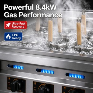 เตาต้มบะหมี่แก๊ส LPG แบบตั้งพื้น 6 ช่อง ขนาด 8.4 กิโลวัตต์ สำหรับร้านอาหาร ราเมน อุด้ง โฟ - Product Image 2