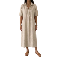 Robes décontractées à manches courtes pour femmes, printemps-été, col polo, en coton et lin, fabrication sur mesure ou logo ODM