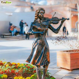 Jardin extérieur <span class=keywords><strong>D</strong></span>écor Enfant Musicien Sculpture Fille Jouant du Violon Statue en Bronze - Product Image 2
