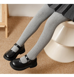 Leggings per bambini a <span class=keywords><strong>righe</strong></span> verticali di colore grigio collant in cotone autunno e inverno collant a vita alta da ragazza - Product Image 2