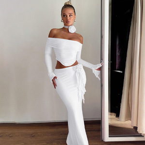 Top de tubo de manga larga de Otoño de alta calidad, falda Sexy y Top, conjunto de 2 piezas para mujer - Product Image 4