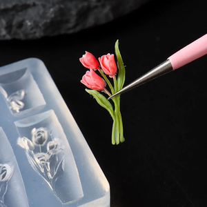 5D Tulip ikatan kuku jimat silikon cetakan manis Bowknot desain seni ukiran Resin cetakan motif bunga lembut cetakan cetakan cetakan alat - Product Image 2