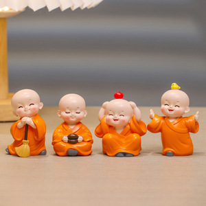Cute Little Monk Resin <b>Statue</b> Set For Home Office Desk Decoration Artistic Craft Gift - Product Image 4