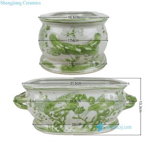 RZSC68-A-B-C-D-E Nouveau petit <span class=keywords><strong>pot</strong></span> <span class=keywords><strong>de</strong></span> fleurs <span class=keywords><strong>de</strong></span> jardin en forme d'ellipse avec motif d'oiseaux et <span class=keywords><strong>de</strong></span> fleurs peints à la main avec deux poignées - Product Image 2