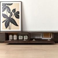 Meuble TV moderne en bois massif Console de stockage multimédia de salon à motifs géométriques foncés réglable avec lumière pour un usage domestique