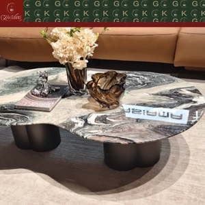 Mesa de Centro de Mármol Morado Violeta Kinawa GOLDKING, Tres Patas de Metal Negro, Estilo Moderno para Sala de Estar, Fabricante OEM ODM Directo de Fábrica - Product Image 4