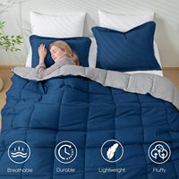 Vente en gros de couvre-lits modernes personnalisés avec logo, 3 pièces, garnissage en microfibre polyester non toxique, ensemble de couvre-lits bleu marine