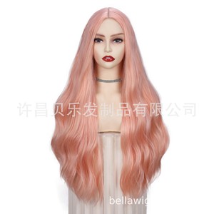 High Women's Long Curly Pink <strong>Synthetic</strong> <strong>Wig</strong> New European American Style Medium Cap Size Cross-Border Wholesale for <strong>UK</strong> France - Product Image 5