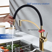 Robinet de cuisine extractible en titane doré avec tuyau courbé en silicone noir, rotation à 360°, mitigeur chaud/froid pour cuisine domestique