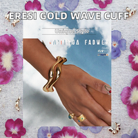 Brazalete de Mujer Estilo Vintage, Chapado en Oro de 18K, Acero Inoxidable 316L, Diseño de Onda Irregular, Joyería de Moda Impermeable