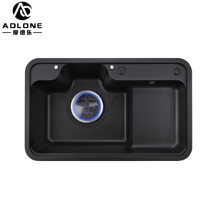 ดีลักซ์อ่างล้างจานแบบเดี่ยวสำหรับห้องครัวหินแกรนิตหินควอตซ์สีดำสไตล์เรียบง่ายสีขาวทันสมัยอุปกรณ์ระบายน้ำ - Product Image 5