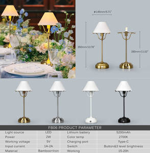 Trong Kho Có Thể Sạc Lại <span class=keywords><strong>LED</strong></span> Bàn Đèn Vải Không Dây Ăn Uống Sang Trọng Vàng Bảng Đèn Cảm Ứng Thích Hợp Cho Đám Cưới Nhà Hàng 2700K - Product Image 6