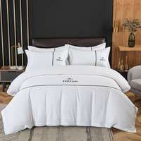 Linge de lit en Satin 100% coton, ensemble de literie personnalisée, hôtel, rayures, housse de couette blanche, taie d'oreiller, 3CM, 4 pièces